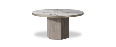 Created by us configuration image showing Calacatta Luxury top, Moro base and Brushed Bronze metal edge
