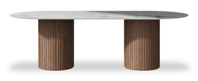 Created by us configuration image showing Arabescato top, American Walnut base