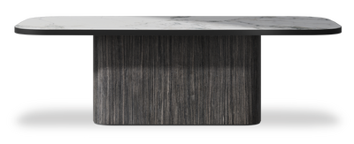Created by us configuration image showing Arabescato top, Cobolo base and Satin Black metal edge