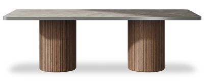 Created by us configuration image showing Fior Di Bosco top, American Walnut base and Brushed Steel metal edge