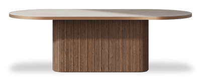 Created by us configuration image showing Ivory Gioiello top, American Walnut base and Brushed Bronze metal edge