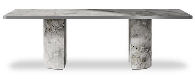 Created by us configuration image showing Laguna Blanca top, Laguna Blanca base and Brushed Steel metal edge