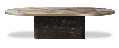 Created by us configuration image showing Golden Ambra top, Pietra Grey base and Brushed Bronze metal edge