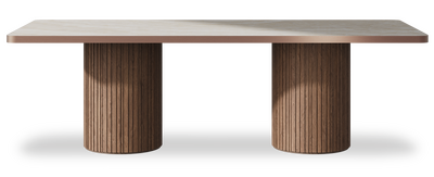 Created by us configuration image showing Ivory Gioiello top, American Walnut base and Brushed Bronze metal edge