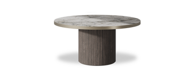 Created by us configuration image showing Laguna Blanca top, Mogano base and Brushed Bronze metal edge