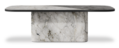 Created by us configuration image showing Laguna Blanca top, Laguna Blanca base and Satin Black metal edge