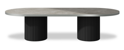 Created by us configuration image showing Fior Di Bosco top, Jet Black base and Brushed Steel metal edge