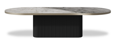 Created by us configuration image showing Laguna Blanca top, Jet Black base and Brushed Bronze metal edge