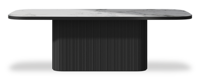 Created by us configuration image showing Arabescato top, Jet Black base and Satin Black metal edge
