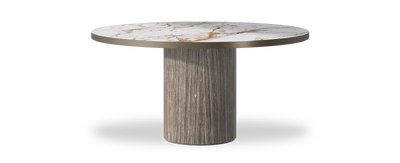Created by us configuration image showing Calacatta Luxury top, Moro base and Decorative Bronze metal edge
