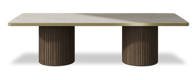 Created by us configuration image showing Ivory Gioiello top, American Walnut base and Brushed Gold metal edge