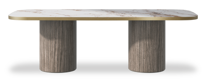 Created by us configuration image showing Calacatta Luxury top, Moro base and Brushed Gold metal edge