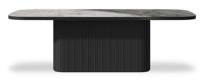 Created by us configuration image showing Laguna Blanca top, Jet Black base and Satin Black metal edge