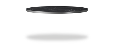 Created by us configuration image showing Dark Marquina top, Michelangelo Bianco base and Brushed Steel metal edge
