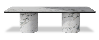 Created by us configuration image showing Arabescato top, Arabescato base and Satin Black metal edge