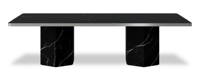 Created by us configuration image showing Dark Marquina top, Dark Marquina base and Brushed Steel metal edge