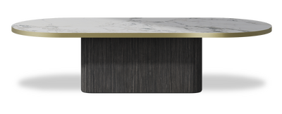 Created by us configuration image showing Arabescato top, Cobolo base and Brushed Gold metal edge