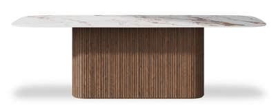 Created by us configuration image showing Calacatta Luxury top, American Walnut base