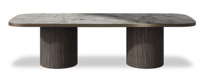 Created by us configuration image showing Laguna Blanca top, Mogano base and Decorative Bronze metal edge