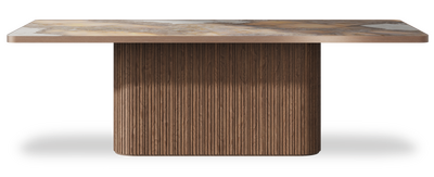 Created by us configuration image showing Golden Ambra top, American Walnut base and Brushed Copper metal edge