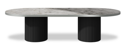 Created by us configuration image showing Laguna Blanca top, Jet Black base and Brushed Steel metal edge
