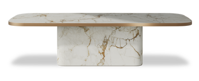 Created by us configuration image showing Calacatta Macchia Vecchia top, Calacatta Macchia Vecchia base and Brushed Copper metal edge