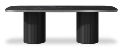 Created by us configuration image showing Dark Marquina top, Jet Black base and Brushed Steel metal edge