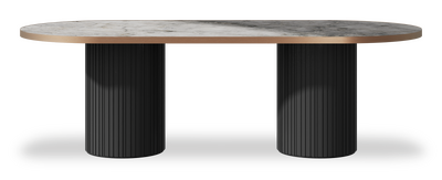 Created by us configuration image showing Laguna Blanca top, Jet Black base and Brushed Bronze metal edge