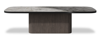 Created by us configuration image showing Laguna Blanca top, Mogano base and Satin Black metal edge