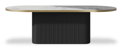 Created by us configuration image showing Arabescato top, Jet Black base and Brushed Gold metal edge