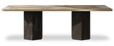 Created by us configuration image showing Golden Ambra top, Pietra Grey base and Brushed Gold metal edge