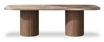 Created by us configuration image showing Golden Ambra top, American Walnut base and Brushed Copper metal edge