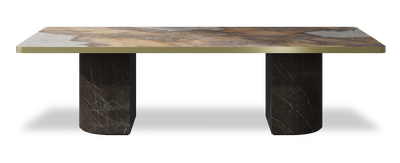Created by us configuration image showing Golden Ambra top, Pietra Grey base and Brushed Gold metal edge