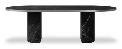 Created by us configuration image showing Dark Marquina top, Dark Marquina base and Brushed Steel metal edge
