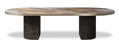 Created by us configuration image showing Golden Ambra top, Pietra Grey base and Brushed Bronze metal edge