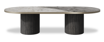Created by us configuration image showing Laguna Blanca top, Cobolo base and Brushed Bronze metal edge