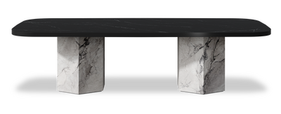 Created by us configuration image showing Dark Marquina top, Michelangelo Bianco base and Satin Black metal edge