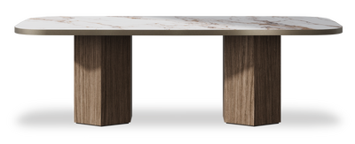 Created by us configuration image showing Calacatta Luxury top, Moro base and Decorative Bronze metal edge