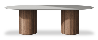 Created by us configuration image showing Mogao White top, American Walnut base