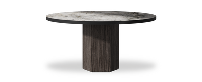 Created by us configuration image showing Laguna Blanca top, Mogano base and Satin Black metal edge