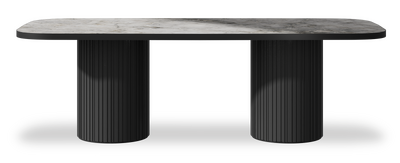 Created by us configuration image showing Laguna Blanca top, Jet Black base and Satin Black metal edge