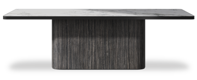Created by us configuration image showing Arabescato top, Cobolo base and Satin Black metal edge
