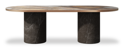 Created by us configuration image showing Golden Ambra top, Pietra Grey base and Brushed Bronze metal edge
