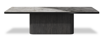 Created by us configuration image showing Laguna Blanca top, Cobolo base and Satin Black metal edge