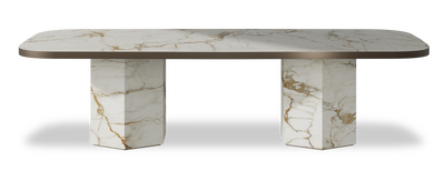 Created by us configuration image showing Calacatta Macchia Vecchia top, Calacatta Macchia Vecchia base and Decorative Bronze metal edge