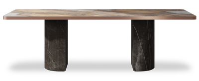 Created by us configuration image showing Golden Ambra top, Pietra Grey base and Brushed Bronze metal edge