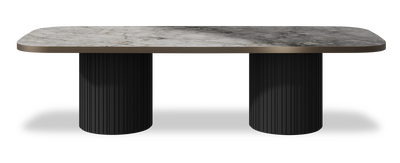 Created by us configuration image showing Laguna Blanca top, Jet Black base and Decorative Bronze metal edge