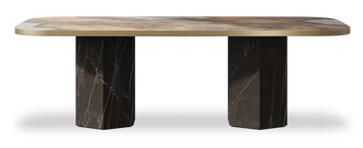 Created by us configuration image showing Golden Ambra top, Pietra Grey base and Brushed Gold metal edge