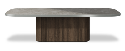 Created by us configuration image showing Fior Di Bosco top, American Walnut base and Brushed Steel metal edge