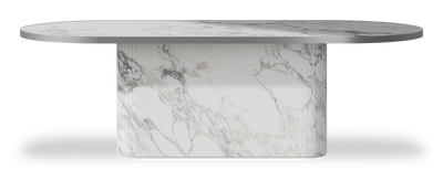 Created by us configuration image showing Arabescato top, Arabescato base and Brushed Steel metal edge